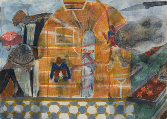 Gräberhüpfen 2020 / Farbstifte auf grundiertes Papier / 21 x 29,8 cm